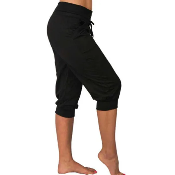 Women's Yoga Pants Drawstring Cropped with Pockets Tummy Control High Waist Yoga Gym Workout Running Capri Pants Bottoms Dark Grey Navy Apricot Cotton Linen Fall Sports Activewear High Elasticity