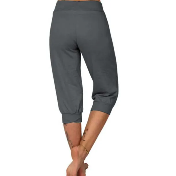 Women's Yoga Pants Drawstring Cropped with Pockets Tummy Control High Waist Yoga Gym Workout Running Capri Pants Bottoms Dark Grey Navy Apricot Cotton Linen Fall Sports Activewear High Elasticity