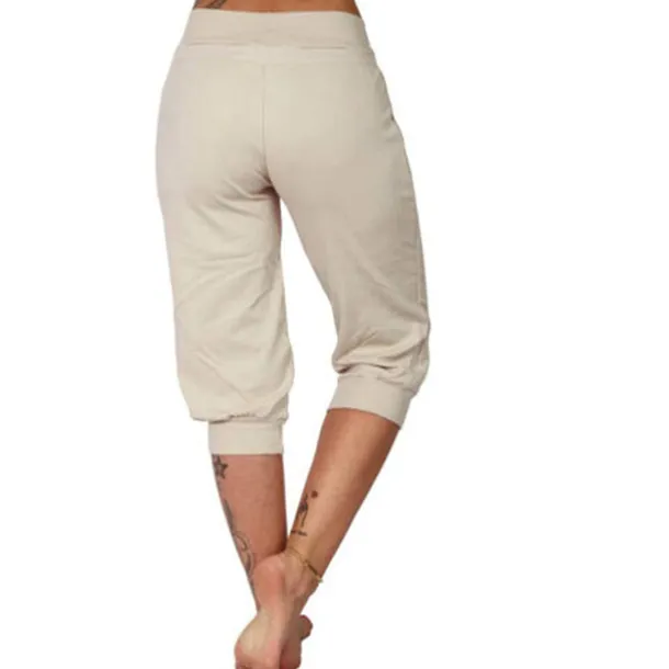 Women's Yoga Pants Drawstring Cropped with Pockets Tummy Control High Waist Yoga Gym Workout Running Capri Pants Bottoms Dark Grey Navy Apricot Cotton Linen Fall Sports Activewear High Elasticity