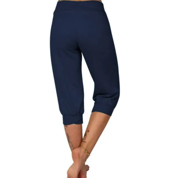 Women's Yoga Pants Drawstring Cropped with Pockets Tummy Control High Waist Yoga Gym Workout Running Capri Pants Bottoms Dark Grey Navy Apricot Cotton Linen Fall Sports Activewear High Elasticity