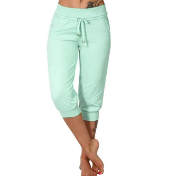 Women's Yoga Pants Drawstring Cropped with Pockets Tummy Control High Waist Yoga Gym Workout Running Capri Pants Bottoms Dark Grey Navy Apricot Cotton Linen Fall Sports Activewear High Elasticity