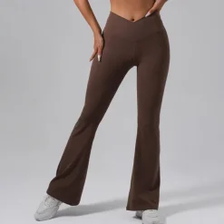 Women's Yoga Pants Flares Flare Leg Elastic Waistband High Waist Yoga Gym Workout Pilates Pants Black Coffee Fall Sports Activewear Stretchy Slim