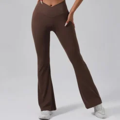 Women's Yoga Pants Flares Flare Leg Elastic Waistband High Waist Yoga Gym Workout Pilates Pants Black Coffee Fall Sports Activewear Stretchy Slim