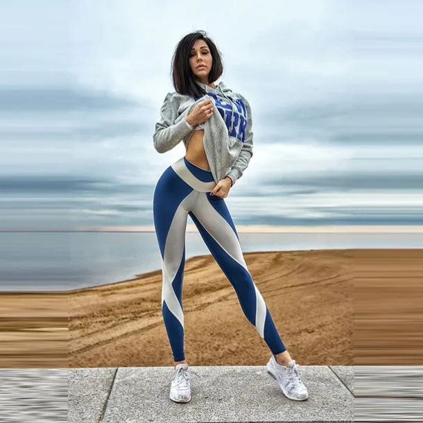 Women's Yoga Pants Patchwork Tummy Control Butt Lift High Waist Yoga Fitness Gym Workout Leggings Bottoms Color Block Blue White Fall Sports Activewear Stretchy Slim