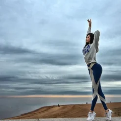 Women's Yoga Pants Patchwork Tummy Control Butt Lift High Waist Yoga Fitness Gym Workout Leggings Bottoms Color Block Blue White Fall Sports Activewear Stretchy Slim