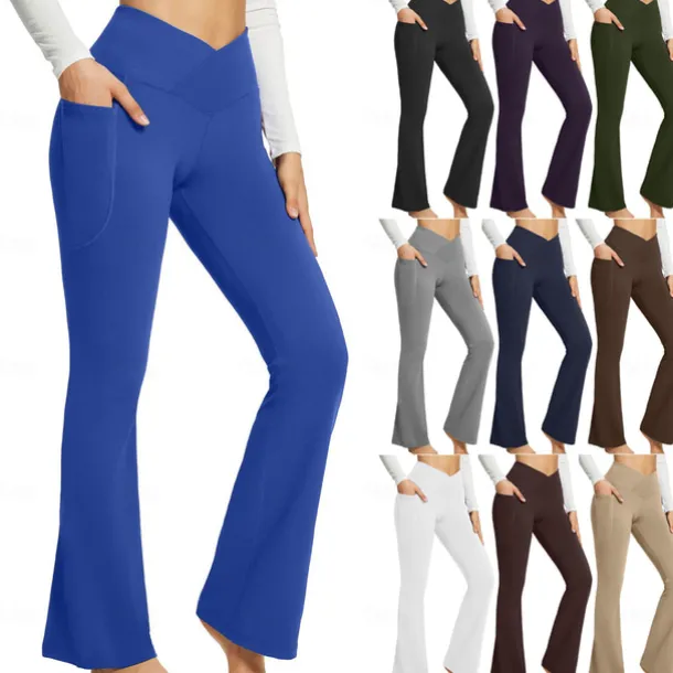 Women's Yoga Pants Side Pockets Wide Leg High Waist Yoga Fitness Gym Workout Bottoms Dark Grey Black White Spandex Fall Sports Activewear Stretchy