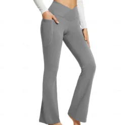 Women's Yoga Pants Side Pockets Wide Leg High Waist Yoga Fitness Gym Workout Bottoms Dark Grey Black White Spandex Fall Sports Activewear Stretchy