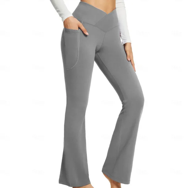 Women's Yoga Pants Side Pockets Wide Leg High Waist Yoga Fitness Gym Workout Bottoms Dark Grey Black White Spandex Fall Sports Activewear Stretchy