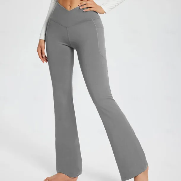 Women's Yoga Pants Side Pockets Wide Leg High Waist Yoga Fitness Gym Workout Bottoms Dark Grey Black White Spandex Fall Sports Activewear Stretchy