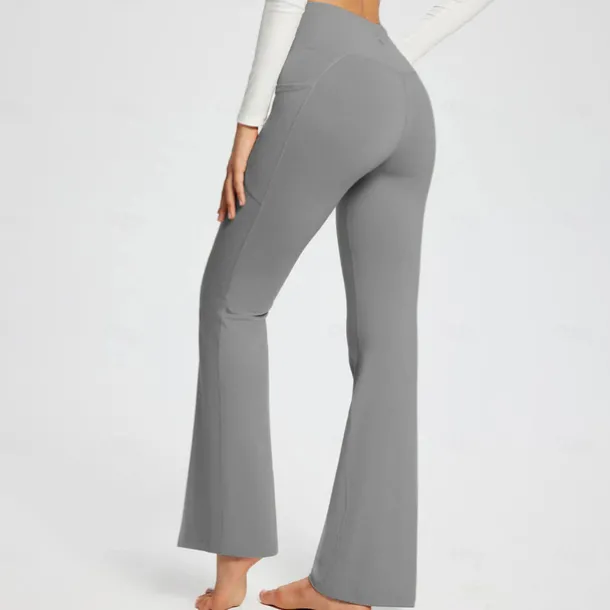 Women's Yoga Pants Side Pockets Wide Leg High Waist Yoga Fitness Gym Workout Bottoms Dark Grey Black White Spandex Fall Sports Activewear Stretchy