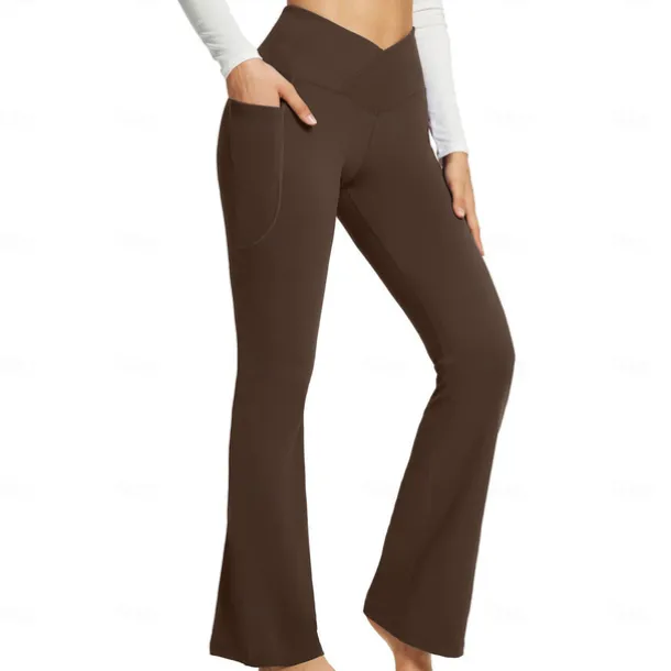 Women's Yoga Pants Side Pockets Wide Leg High Waist Yoga Fitness Gym Workout Bottoms Dark Grey Black White Spandex Fall Sports Activewear Stretchy