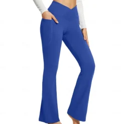 Women's Yoga Pants Side Pockets Wide Leg High Waist Yoga Fitness Gym Workout Bottoms Dark Grey Black White Spandex Fall Sports Activewear Stretchy