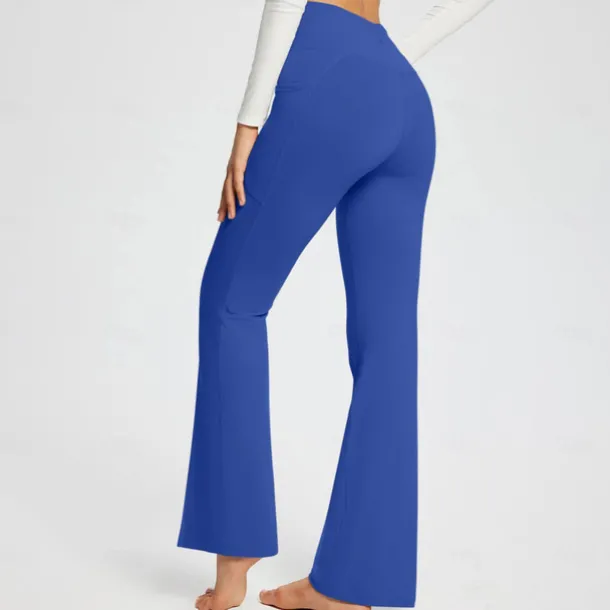 Women's Yoga Pants Side Pockets Wide Leg High Waist Yoga Fitness Gym Workout Bottoms Dark Grey Black White Spandex Fall Sports Activewear Stretchy