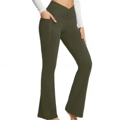 Women's Yoga Pants Side Pockets Wide Leg High Waist Yoga Fitness Gym Workout Bottoms Dark Grey Black White Spandex Fall Sports Activewear Stretchy