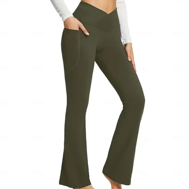 Women's Yoga Pants Side Pockets Wide Leg High Waist Yoga Fitness Gym Workout Bottoms Dark Grey Black White Spandex Fall Sports Activewear Stretchy