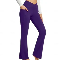 Women's Yoga Pants Side Pockets Wide Leg High Waist Yoga Fitness Gym Workout Bottoms Dark Grey Black White Spandex Fall Sports Activewear Stretchy