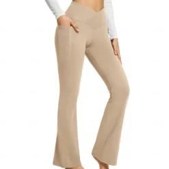 Women's Yoga Pants Side Pockets Wide Leg High Waist Yoga Fitness Gym Workout Bottoms Dark Grey Black White Spandex Fall Sports Activewear Stretchy