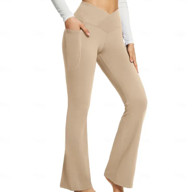 Women's Yoga Pants Side Pockets Wide Leg High Waist Yoga Fitness Gym Workout Bottoms Dark Grey Black White Spandex Fall Sports Activewear Stretchy