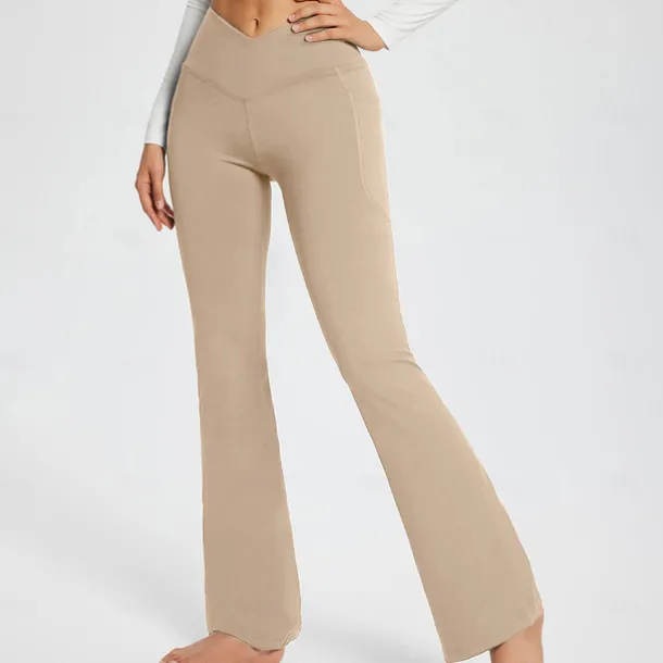 Women's Yoga Pants Side Pockets Wide Leg High Waist Yoga Fitness Gym Workout Bottoms Dark Grey Black White Spandex Fall Sports Activewear Stretchy