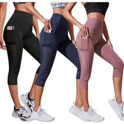 Women's Yoga Pants Side Pockets Tummy Control Butt Lift High Waist Yoga Fitness Gym Workout Capri Leggings Bottoms Black Pink Dark Navy Mesh Spandex Fall Sports Activewear Stretchy Skinny