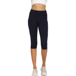 Women's Yoga Pants Side Pockets Tummy Control Butt Lift High Waist Yoga Fitness Gym Workout Tights Capri Leggings Bottoms Blue Spandex Fall Winter Sports Activewear High Elasticity