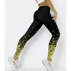 Women's Yoga Pants Tummy Control Butt Lift High Waist Yoga Fitness Gym Workout Cropped Leggings Bottoms Color Gradient Spot Black Yellow Blue Spandex Sports Activewear Stretchy Skinny