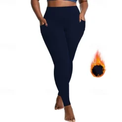 Women's Yoga Pants Yoga Leggings Fleece Lined Leggings with Phone Pocket High Waist Yoga Gym Workout Pilates Tights Dark Grey Black Burgundy Fleece Spandex Fall Winter Plus Size Sports Activewear