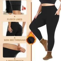 Women's Yoga Pants Yoga Leggings Fleece Lined Leggings with Phone Pocket High Waist Yoga Gym Workout Pilates Tights Dark Grey Black Burgundy Fleece Spandex Fall Winter Plus Size Sports Activewear