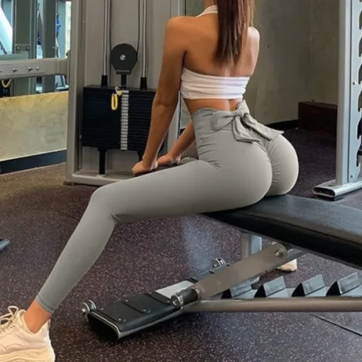 Women's Yoga Pants Yoga Leggings Tie Knot Elastic Waistband High Waist Yoga Gym Workout Pilates Tights Yellow Pink Navy Blue Sports Activewear Stretchy Slim