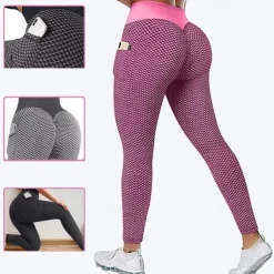 Women's Yoga Pants Yoga Leggings Pocket Elastic Waistband High Waist Yoga Gym Workout Pilates Tights Black Green Rose Red Sports Activewear Stretchy Slim
