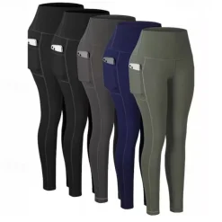 Women's Yoga Pants Yoga Leggings Pocket High Waist Yoga Gym Workout Pilates Tights Black Pink Light Blue Spandex Fall Sports Activewear Stretchy Slim