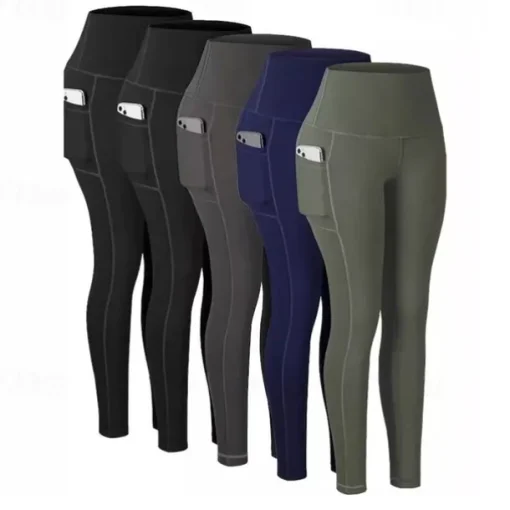 Women's Yoga Pants Yoga Leggings Pocket High Waist Yoga Gym Workout Pilates Tights Black Pink Light Blue Spandex Fall Sports Activewear Stretchy Slim