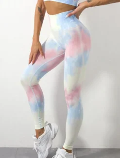 Women's Yoga Pants Yoga Leggings High Waist Yoga Gym Workout Pilates Tights Tie Dye Blue Spandex Fall Sports Activewear Stretchy Slim