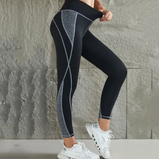 Women's Yoga Pants Yoga Leggings Patchwork High Waist Yoga Gym Workout Pilates Tights Color Block Black Fall Sports Activewear Stretchy Slim