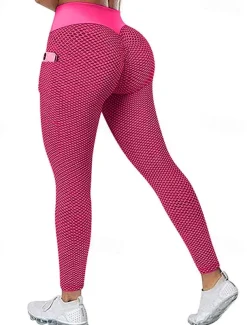 Women's Yoga Pants Yoga Leggings Pocket Basic Tummy Control Butt Lift High Waist Yoga Gym Workout Pilates Cropped Leggings Tights Fashion Black Blue Fuchsia Fall Winter Sports Activewear Stretchy Slim