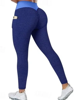 Women's Yoga Pants Yoga Leggings Pocket Basic Tummy Control Butt Lift High Waist Yoga Gym Workout Pilates Cropped Leggings Tights Fashion Black Blue Fuchsia Fall Winter Sports Activewear Stretchy Slim