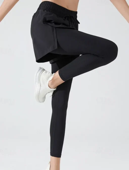 Women's Yoga Pants Yoga Leggings Pocket Drawstring 2 in 1 Yoga Fitness Pilates Pants Black Pink Purple Spandex Sports Activewear Micro-elastic