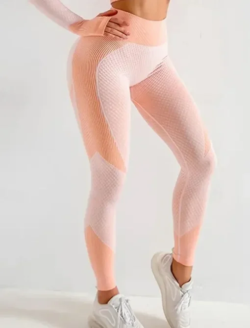 Women's Yoga Pants Yoga Leggings Patchwork Tummy Control Butt Lift High Waist Yoga Gym Workout Pilates Tights Striped Pink Spandex Fall Sports Activewear Stretchy Skinny