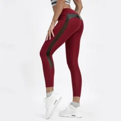 Women's Yoga Pants Yoga Leggings Mesh Patchwork High Waist Yoga Gym Workout Pilates Tights Black Burgundy Dark Navy Spandex Sports Activewear Stretchy Slim