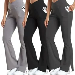 Women's Yoga Pants Yoga Leggings Flare Leg High Waist Yoga Gym Workout Pilates Tights Black Dark Gray Light Grey Fall Sports Activewear Stretchy Slim