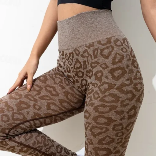 Women's Yoga Pants Yoga Leggings High Waist Yoga Gym Workout Pilates Tights Leopard Print Black Purple Fuchsia Sports Activewear Stretchy Slim