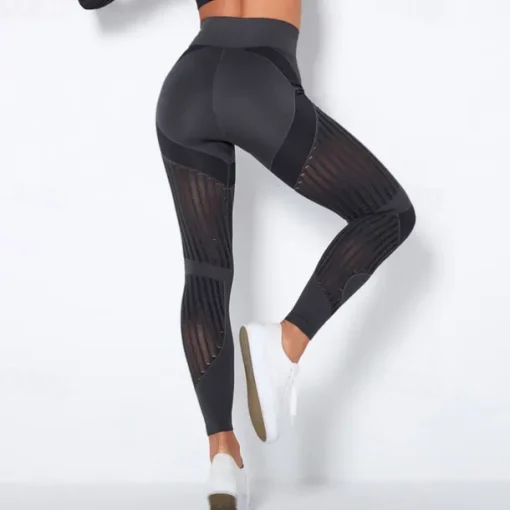 Women's Yoga Pants Yoga Leggings Mesh Patchwork High Waist Yoga Gym Workout Pilates Tights Color Block Dark Grey Black Army Green Spandex Sports Activewear Stretchy Slim