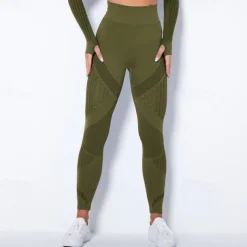 Women's Yoga Pants Yoga Leggings Mesh Patchwork High Waist Yoga Gym Workout Pilates Tights Color Block Dark Grey Black Army Green Spandex Sports Activewear Stretchy Slim