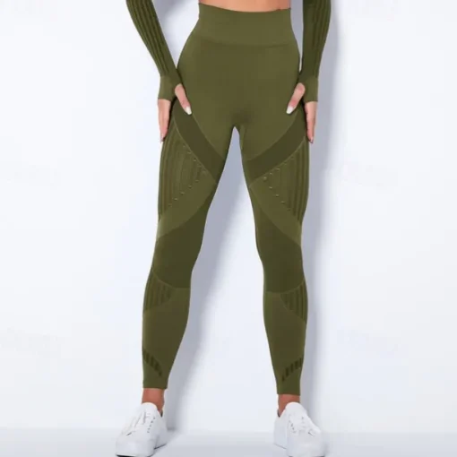 Women's Yoga Pants Yoga Leggings Mesh Patchwork High Waist Yoga Gym Workout Pilates Tights Color Block Dark Grey Black Army Green Spandex Sports Activewear Stretchy Slim