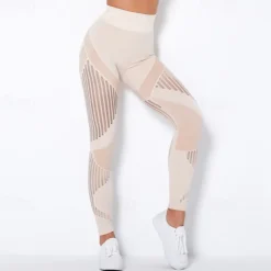 Women's Yoga Pants Yoga Leggings Mesh Patchwork High Waist Yoga Gym Workout Pilates Tights Color Block Dark Grey Black Army Green Spandex Sports Activewear Stretchy Slim
