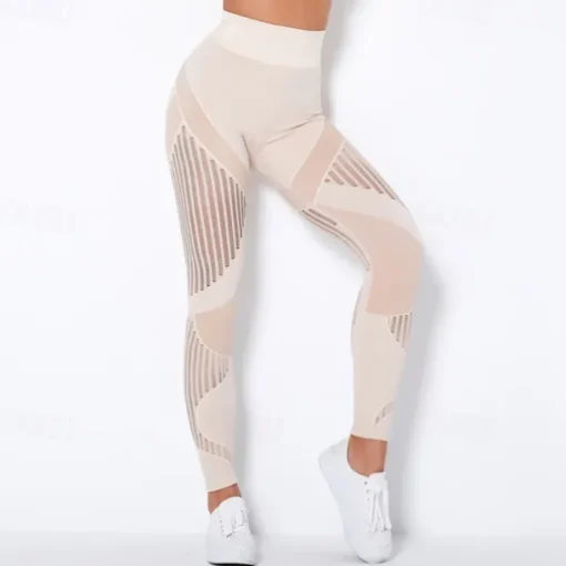 Women's Yoga Pants Yoga Leggings Mesh Patchwork High Waist Yoga Gym Workout Pilates Tights Color Block Dark Grey Black Army Green Spandex Sports Activewear Stretchy Slim