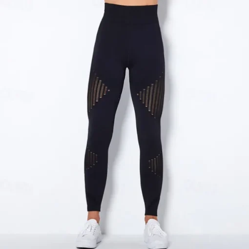Women's Yoga Pants Yoga Leggings Mesh Patchwork High Waist Yoga Gym Workout Pilates Tights Color Block Dark Grey Black Army Green Spandex Sports Activewear Stretchy Slim