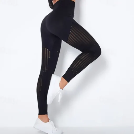 Women's Yoga Pants Yoga Leggings Mesh Patchwork High Waist Yoga Gym Workout Pilates Tights Color Block Dark Grey Black Army Green Spandex Sports Activewear Stretchy Slim