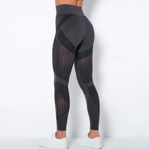 Women's Yoga Pants Yoga Leggings Mesh Patchwork High Waist Yoga Gym Workout Pilates Tights Color Block Dark Grey Black Army Green Spandex Sports Activewear Stretchy Slim