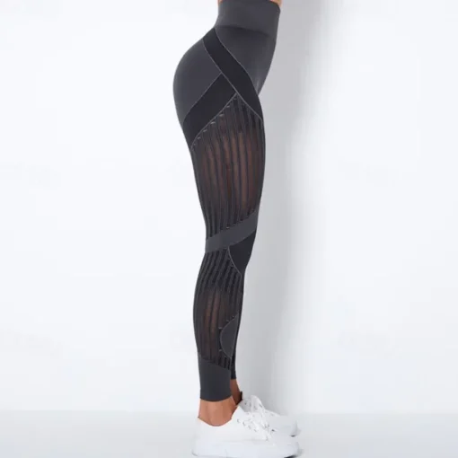 Women's Yoga Pants Yoga Leggings Mesh Patchwork High Waist Yoga Gym Workout Pilates Tights Color Block Dark Grey Black Army Green Spandex Sports Activewear Stretchy Slim